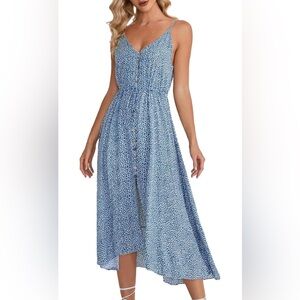 Polka Dot V Neck Strap A Line Waist Split Dress Cotton House Dresses Size Small